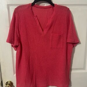 Pink Textured Short Sleeve Top